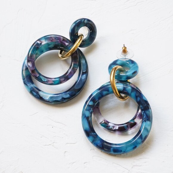 Lele Sadoughi Golden Double Ring Earrings - Picture 1 of 2